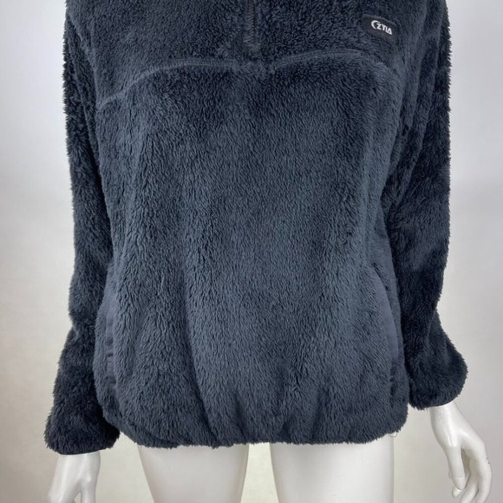 ZYIA Teddy 1/4 Zip Pocket Jacket Long Sleeve Lined Collar Pullover Black Women M - Picture 6 of 13